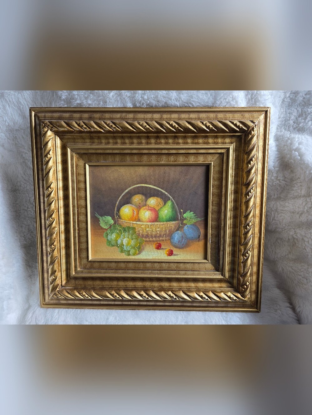 Classic Fruit Basket Still Life in Gold Frame